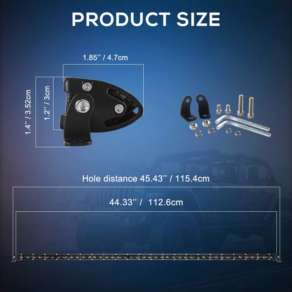 Co Light Led Light Bar Single 44 Inch Slim Single Row Lightbar Driving Combo Beam Off Road Work Lights With Mounting Brackets & 6D Reflectors For Truck, Car, Cabin, Boat, Atv, Utv