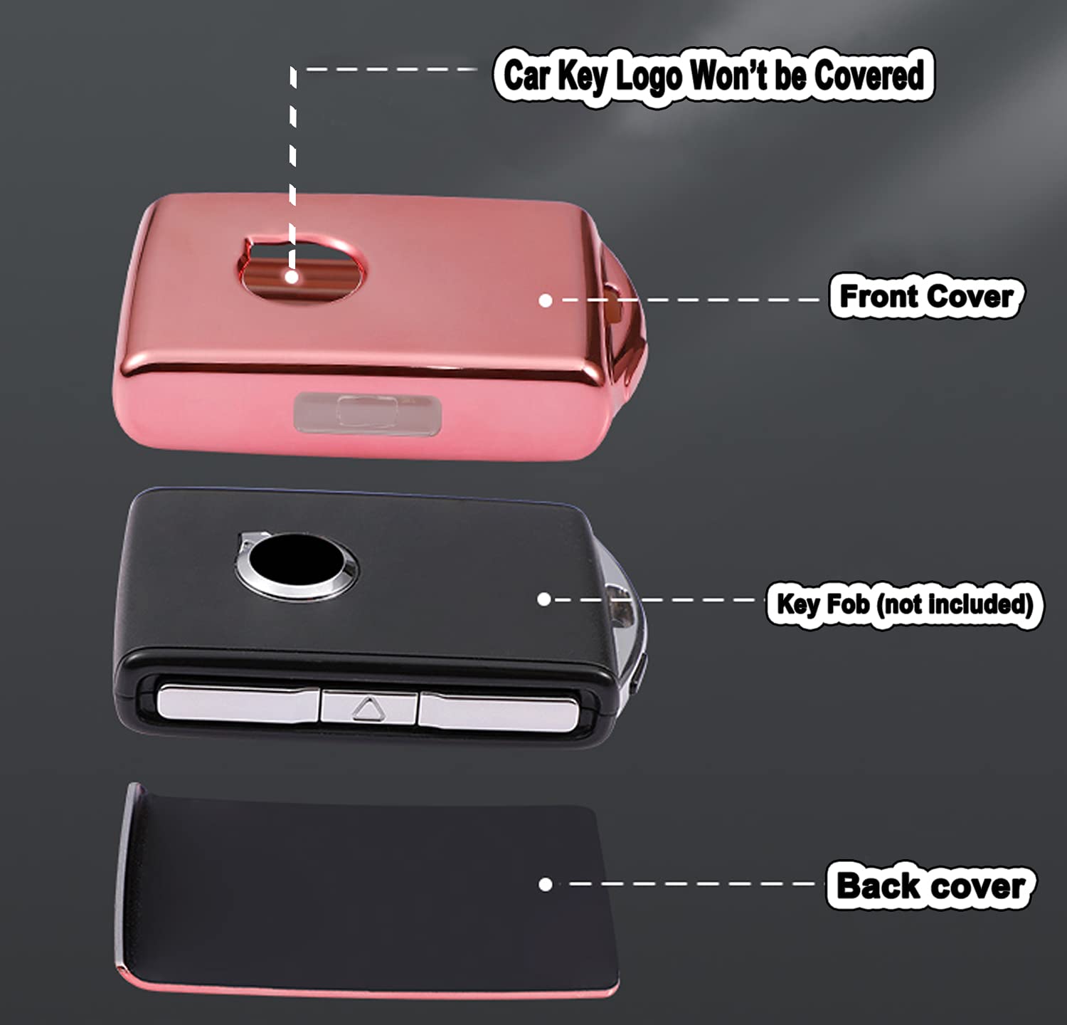 Arruweer Key Fob Cover For Volvo Full Protection Soft Tpu Smart Key Case Holder Fits For 2017 2018 2019 2020 2021 Volvo Xc40 Xc60 Xc90 S90 V90 Keyless Entry Remote (Pink)