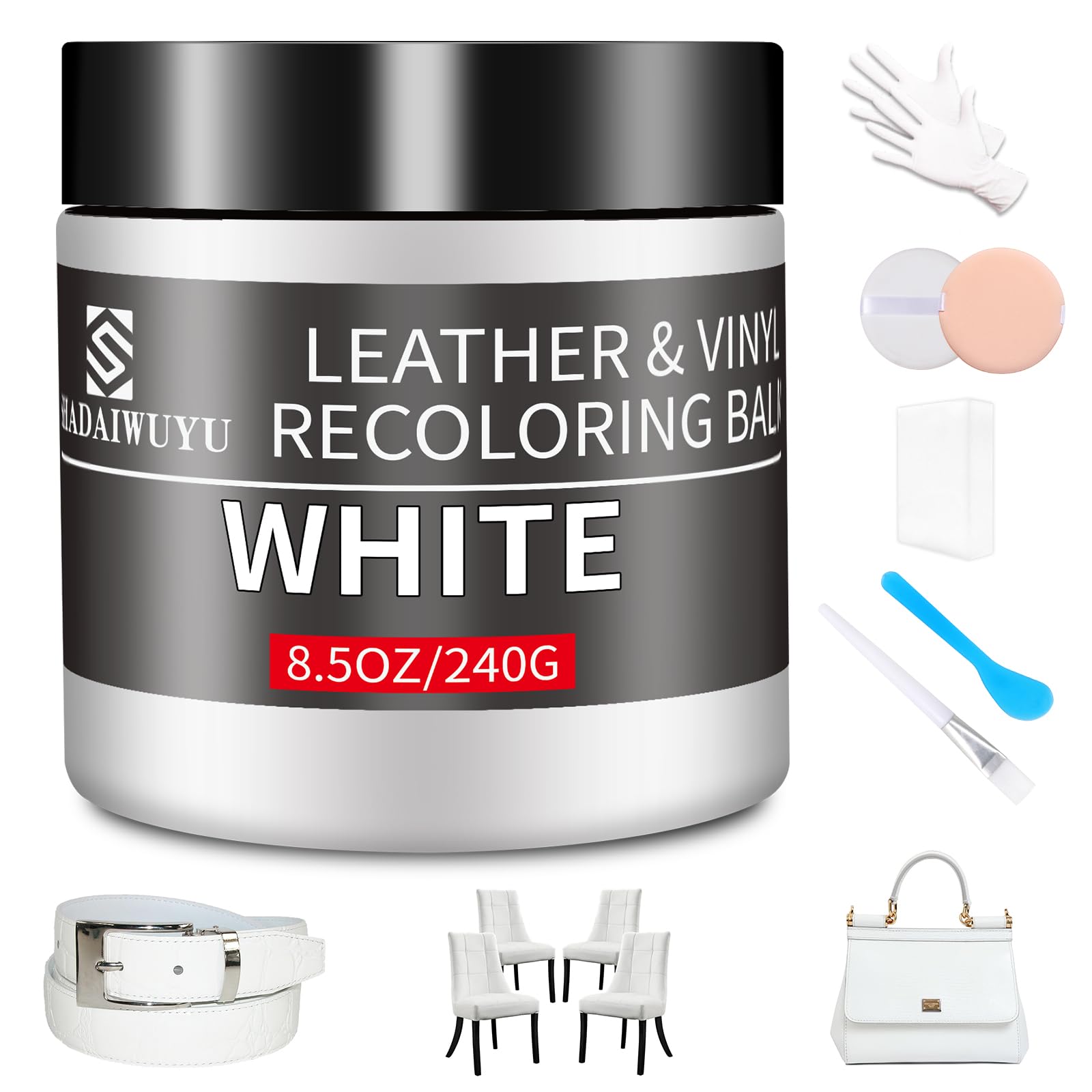 Leather Recoloring Balm,8.5Oz Leather Color Restorer,White Leather Repair Kit For Furniture And Car Interior,Leather Couch Scrat