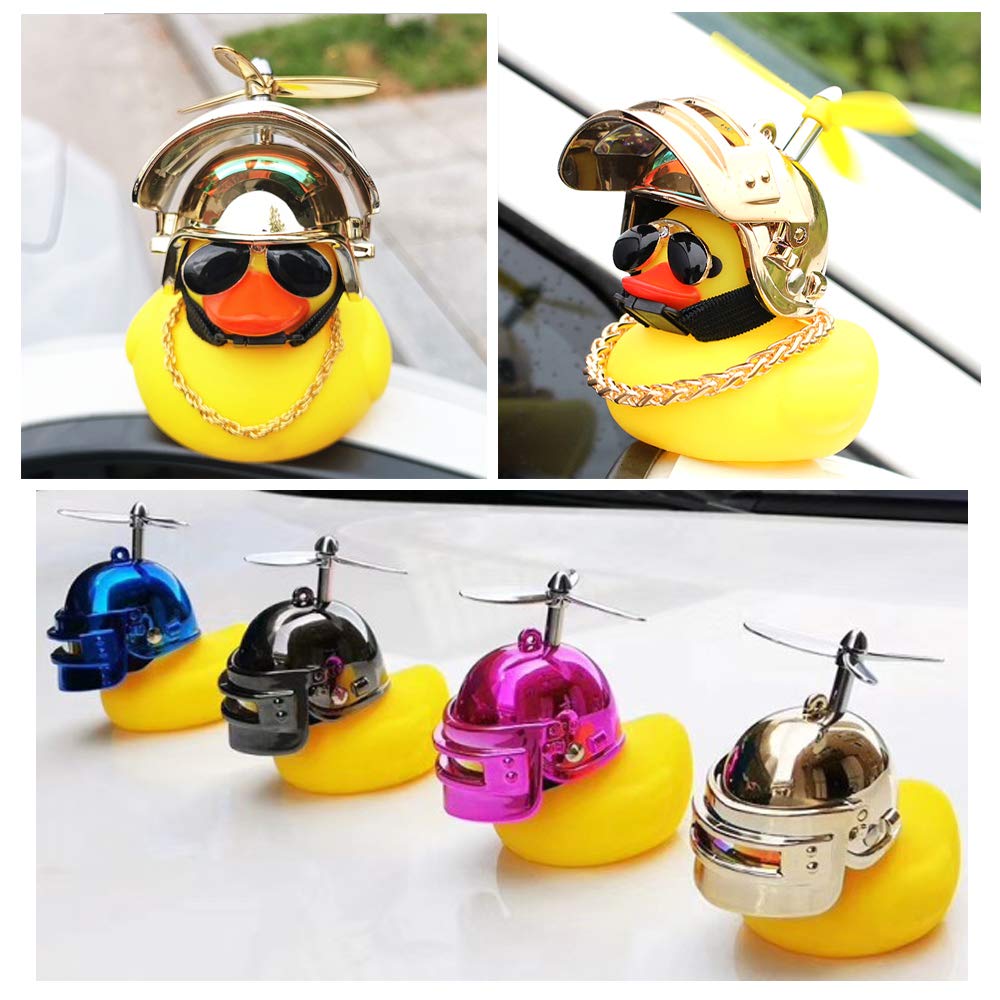 wonuu Rubber Duck Car Ornaments Yellow Duck Car Dashboard Decorations with Propeller Helmet