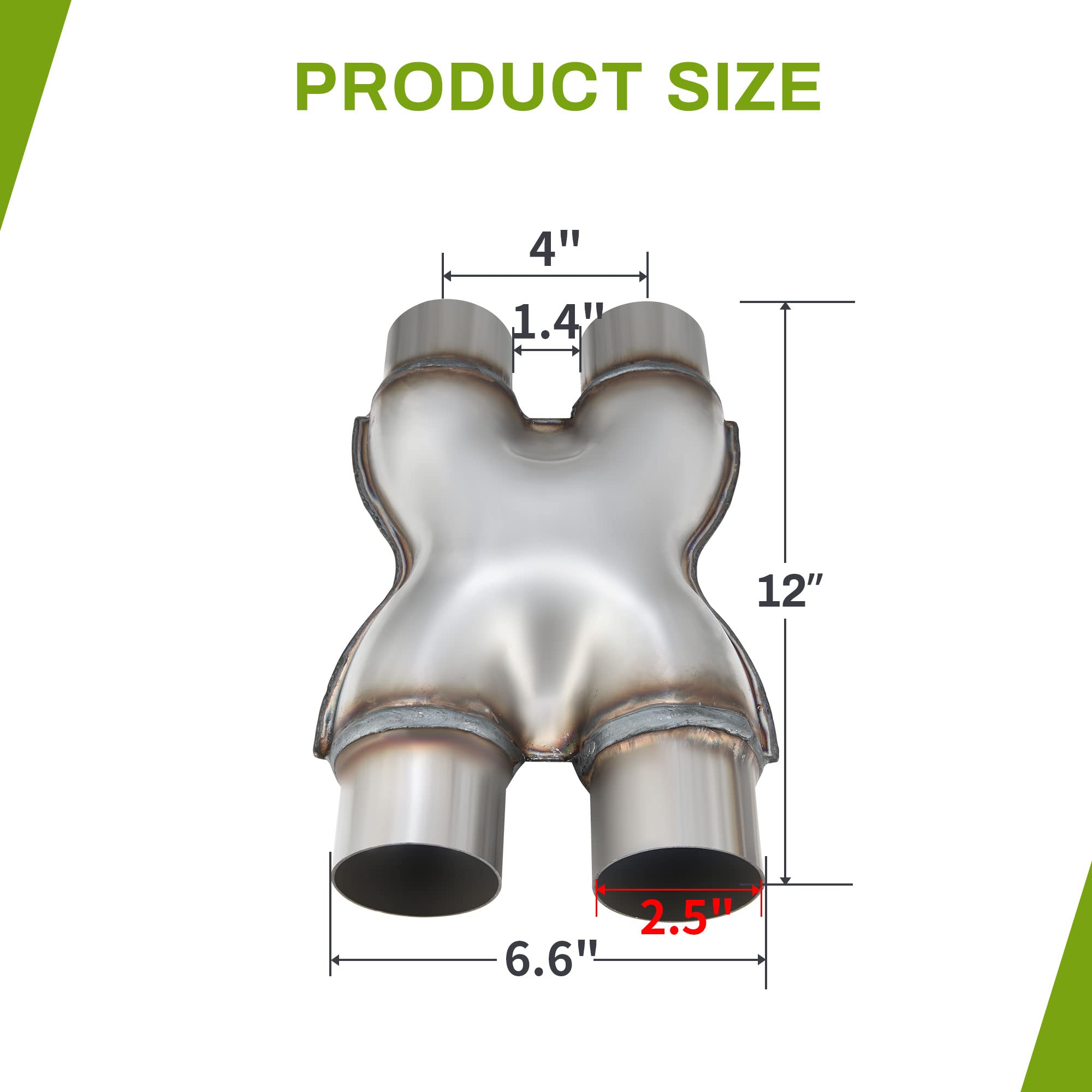 AUTOSAVER88 Exhaust X Pipe 2.5 Inch Inlet, 2.5'' Inlet 2.5'' Outlet 12'' Long 201 Stainless Steel Universal Exhaust Pipe for Smo