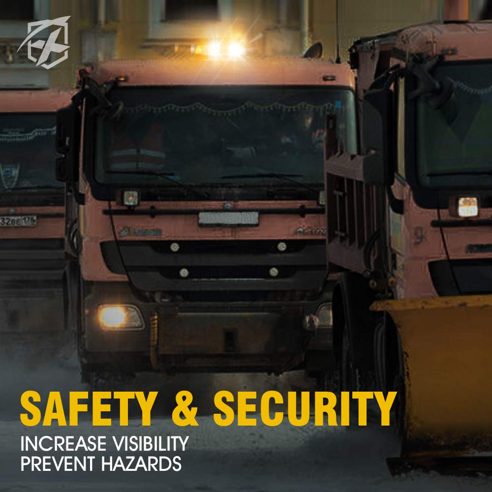 Xprite 36 Led Rooftop Strobe Beacon Mini Bar Lights 16 Flashing Modes Warning Hazard Light W/Magnetic Base For Emergency Vehicles Trucks Snow Plow Construction Cars Bus - White Mix Amber