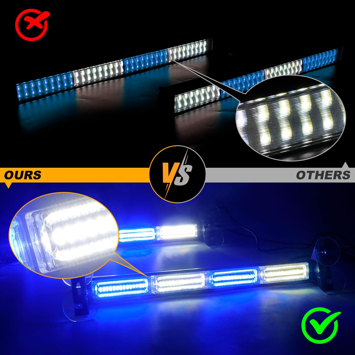 Lrter 2X17.7 Emergency Dash Lights Interior Windshield Strobe Volunteer Firefighter Lights Warning Hazard Safety Front/Rear Deck