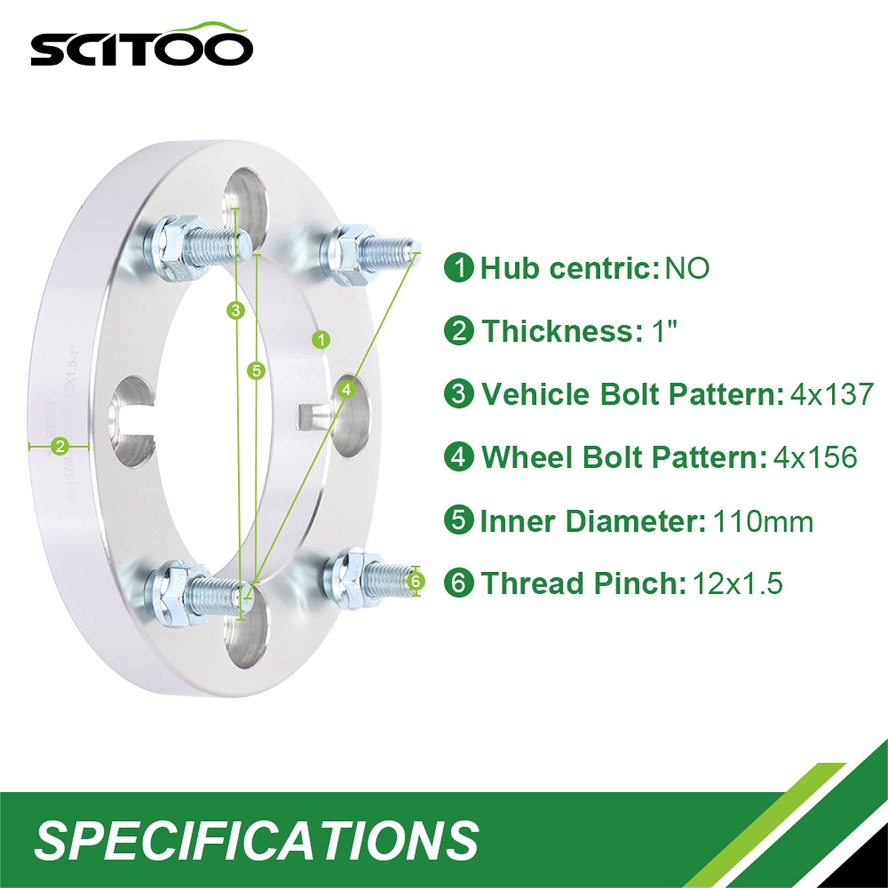 SCITOO 4X 4x137 to 4x156 12x1.5 110 1'' Wheel Spacers fits for 2011-2016 for Can-Am Commander 1000 2011-2015 for Can-Am Commande