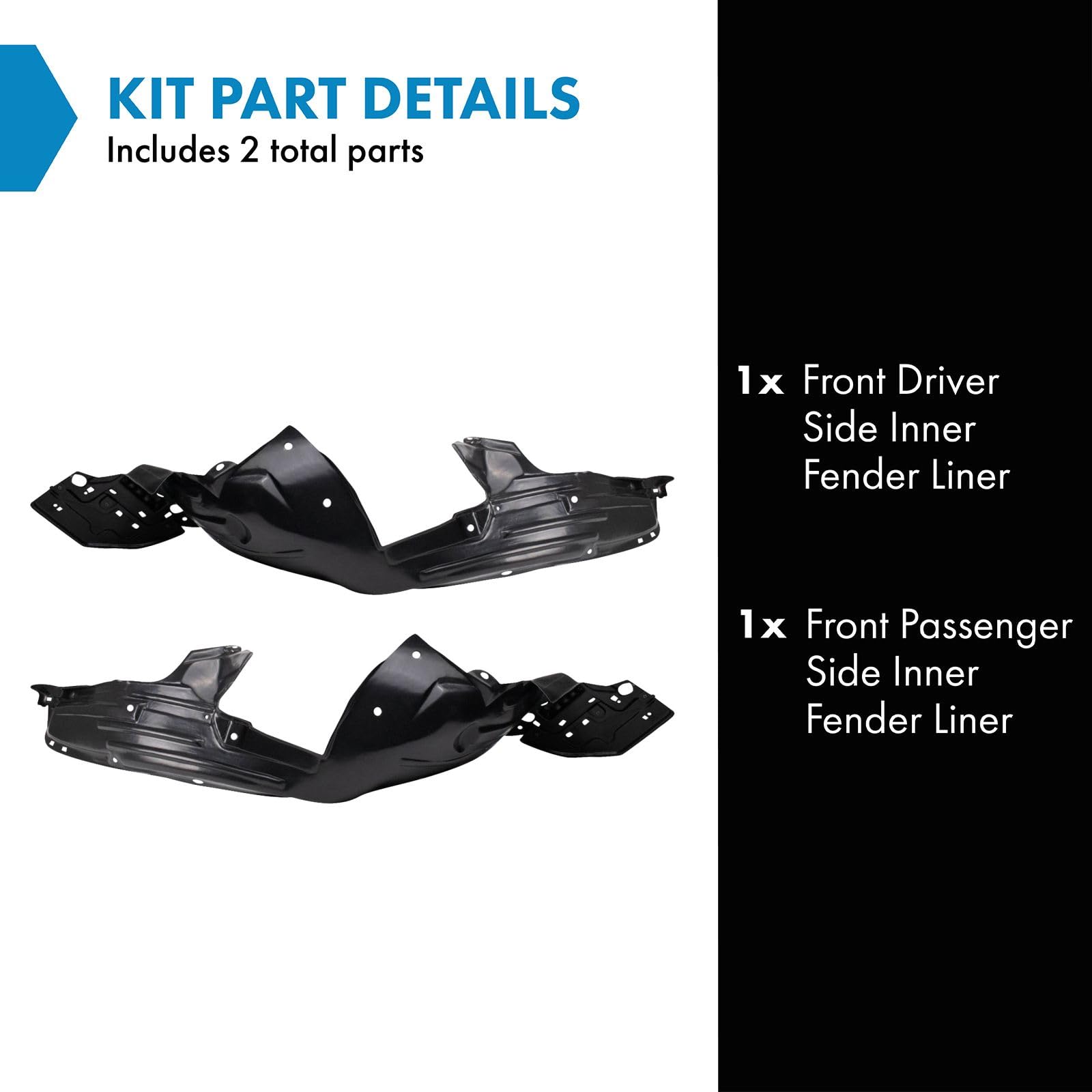 Trq Front Inner Fender Liner Set Compatible With 2009-2013 Honda Fit Ho1248132 Ho1249132