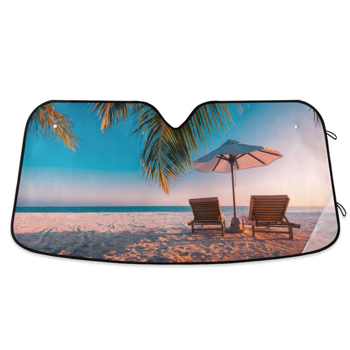 Windshield Sun Shade for Car Truck & SUV - Dusk Beach Folding Auto Front Window Sunshade, Shield Cover for Car Screen, Protector