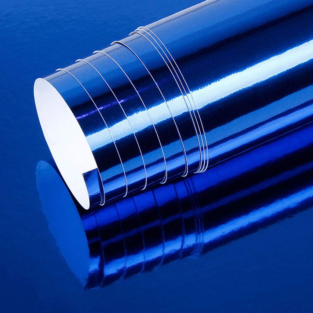 Lzlrun 1Ft X 5Ft Chrome Mirror Vinyl Wrap Adhesive Car Sticker Decal Film (1.64Ft X 5Ft, Blue)