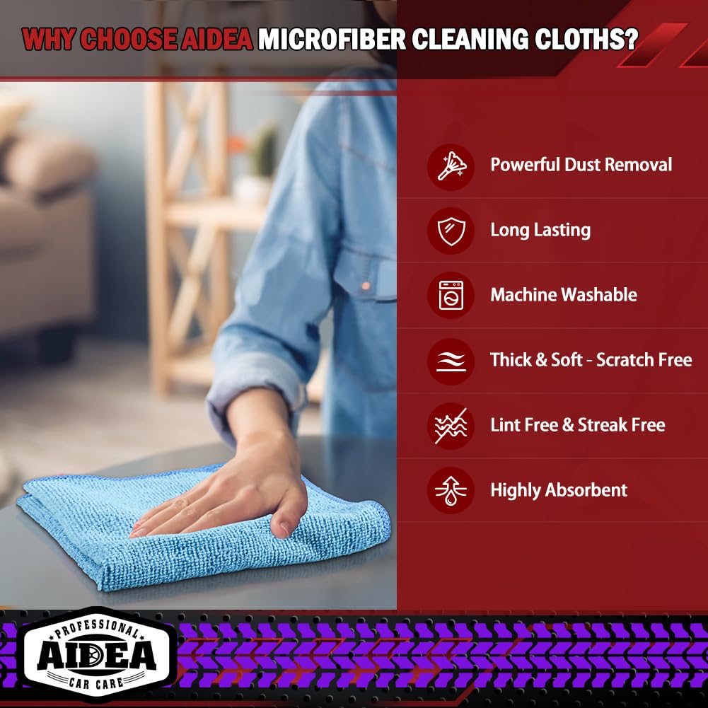 Aidea Microfiber Cleaning Cloth Blue,150Pk, Shop Rags, Microfiber Towels For Cars, Dusting Cloth Lint Free Rags, Absorbent Towel