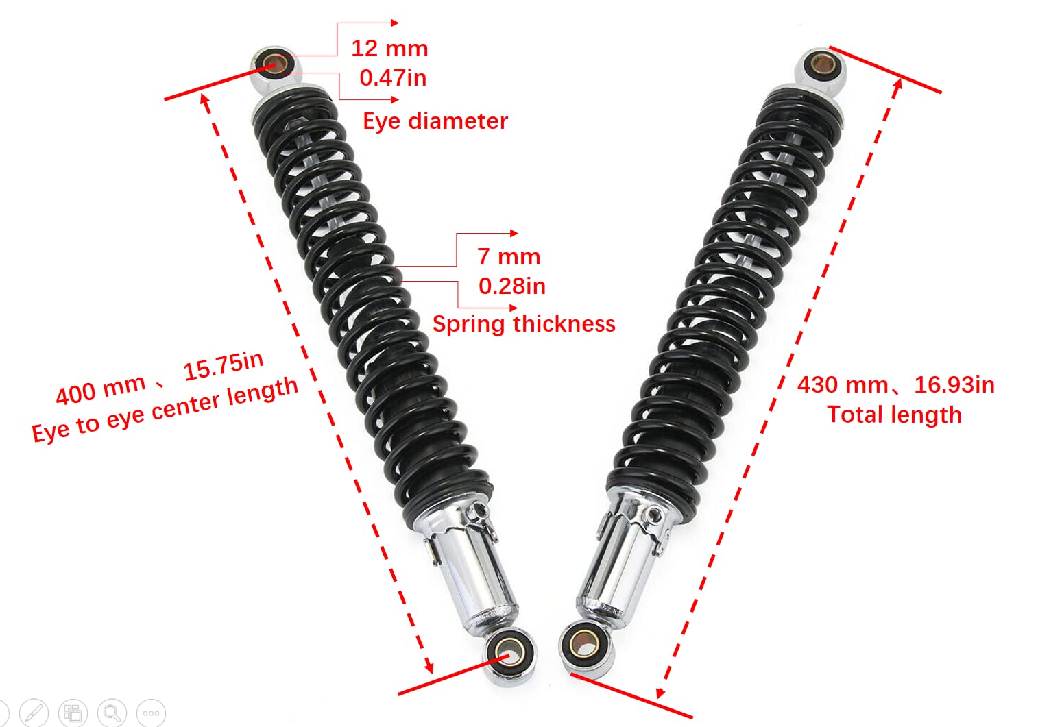 Hegeiis 400mm 15.75 inch 7mm Spring Universal Motorcycle Shock Absorber Rear Suspension ATV Quad Scooter Dirt Bike For XL185 XL1