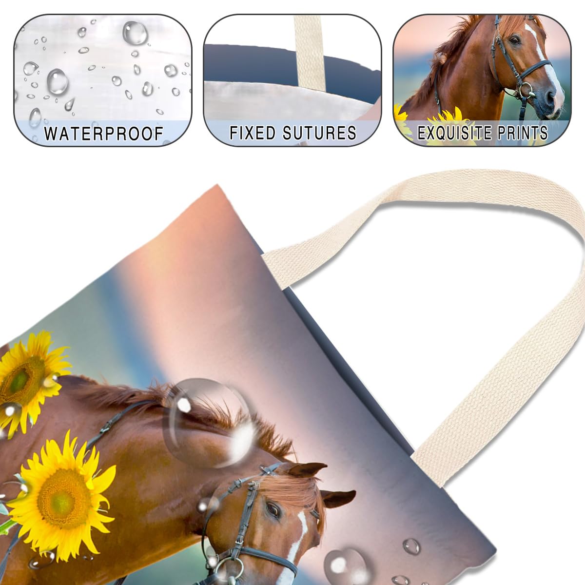 Car Trash Bag Hanging No Snap Small Garbage Bag for Car Back Seat Cute Printed One-handed Strap Trash Bags Car Accessories-Horse