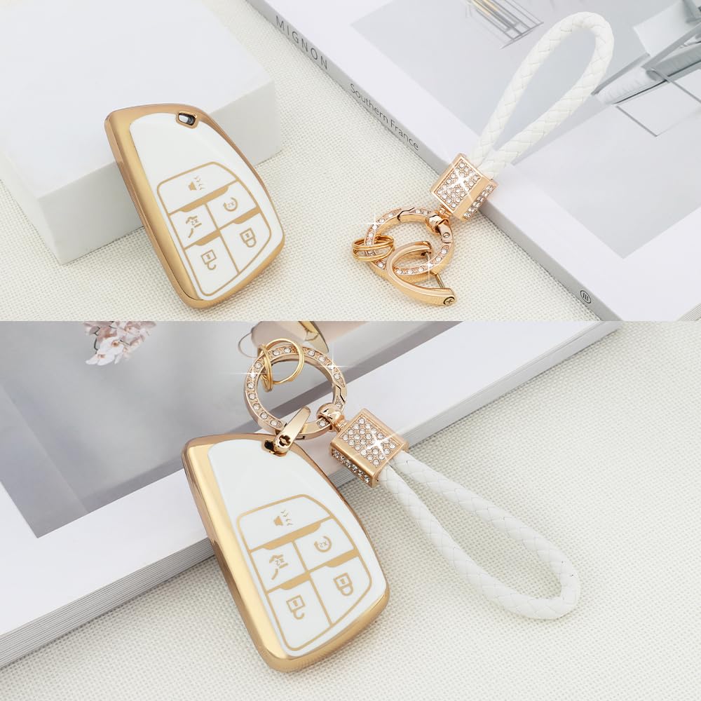 Pifoog Key Fob Cover For Chevrolet Chevy Buick 5 Button Car Smart Keys Shell Case Glitter Key Chain Full Covers For Gmc Sierra S