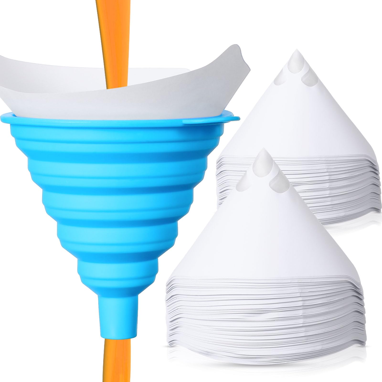 Boao 200 Packs Paint Strainers Cone Paint Filter with 190 m Filter Tips and 1 Pack Silicone Funnel, Cone Shaped Nylon Mesh Funne