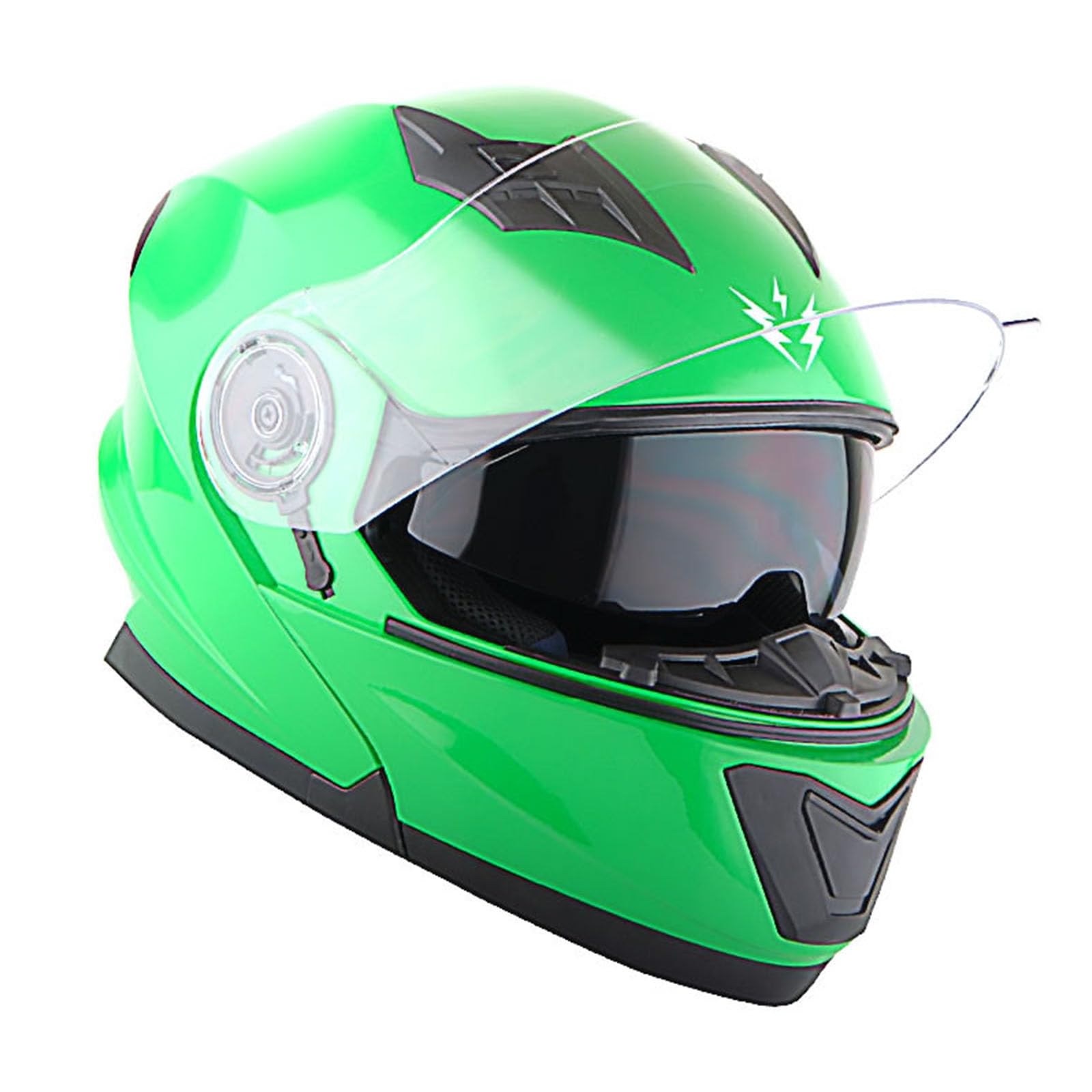1Storm New Motorcycle Bike Modular Full Face Helmet Dual Visor Sun Shield With Rechargeable Led Tail Light: Glossy Green