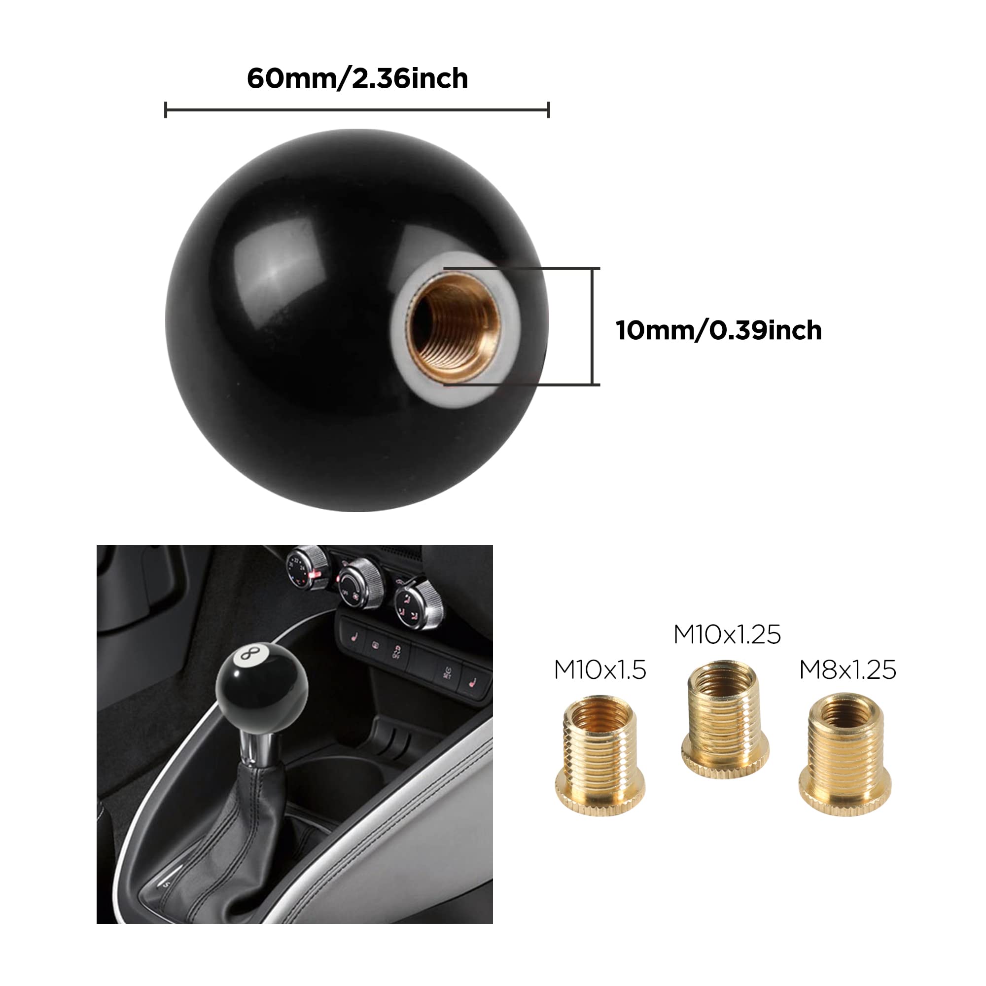 Reswish Shift Knob Manual Gear,Round Shift Knob Acrylic Gear Shift Knob,4 5 6 Speed Universal Shifter Knob with 3 Adapters,Fit f