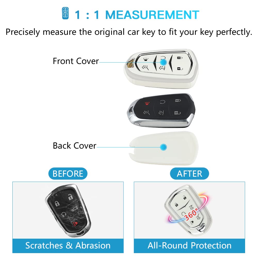 1797 Key Fob Cover For Cadillac Escalade 2015 - 2020 Accessories Car Remote Key Chain Case Shell Protector 6 Button White Silver Tpu