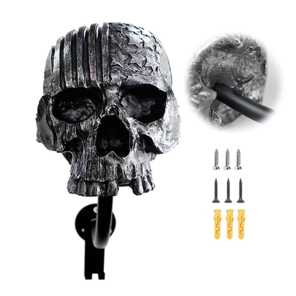 Tooyuart Helmet Holder,Skull Helmet Holder Wall Mount Helmet Rack With 2 Hooks Helmet Hanger For Coats,Caps,Baseballs,Rugby Helm