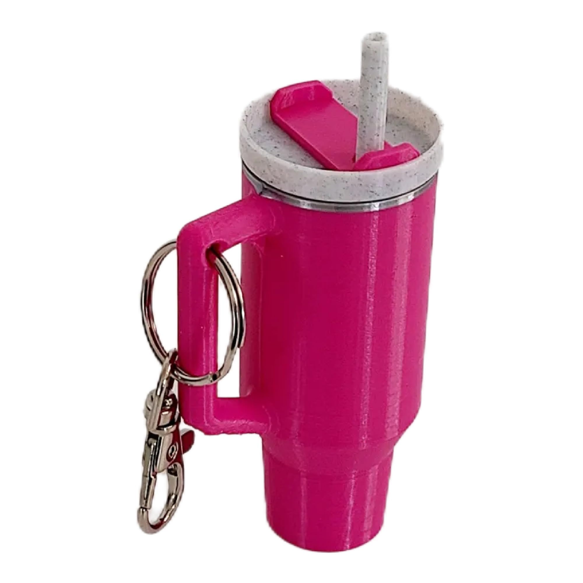 Miniature Stanley Tumbler Cup Replica Keychain - 3D Printed Desk Accessory (Pink)