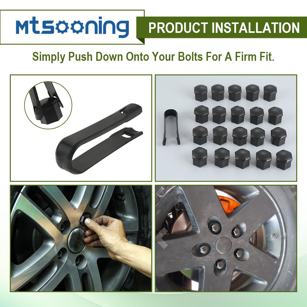 Mtsooning 21 Pcs Car Wheel Nut Caps, 19mm Universal Nut Lug Covers, Auto Hub Bolt Head Protector with Remover Clip, Black Anti-Rust ABS Auto Trim Tyre Protection Cap