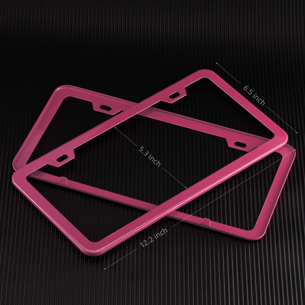 Deselen Pink License Plate Frame, Metal Thin Stainless Steel With 2 Holes Screw Cap, 2 Pack (Pink (Women'S Favorite))