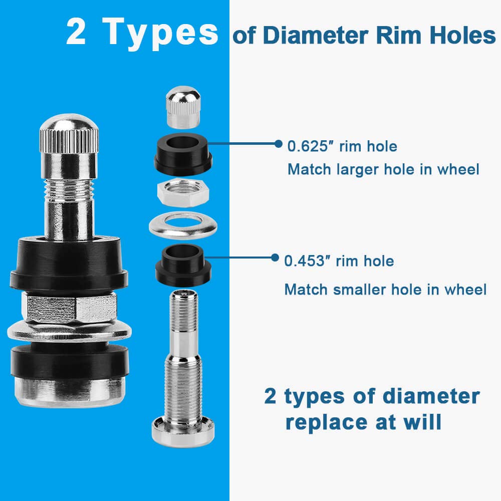 5Pcs Tr416 Tire Valve Stems - Outer Mount Metal Valve Stem High-Pressure Metal Clamp-In Valves For 0.453 And 0.625 Rim Hole