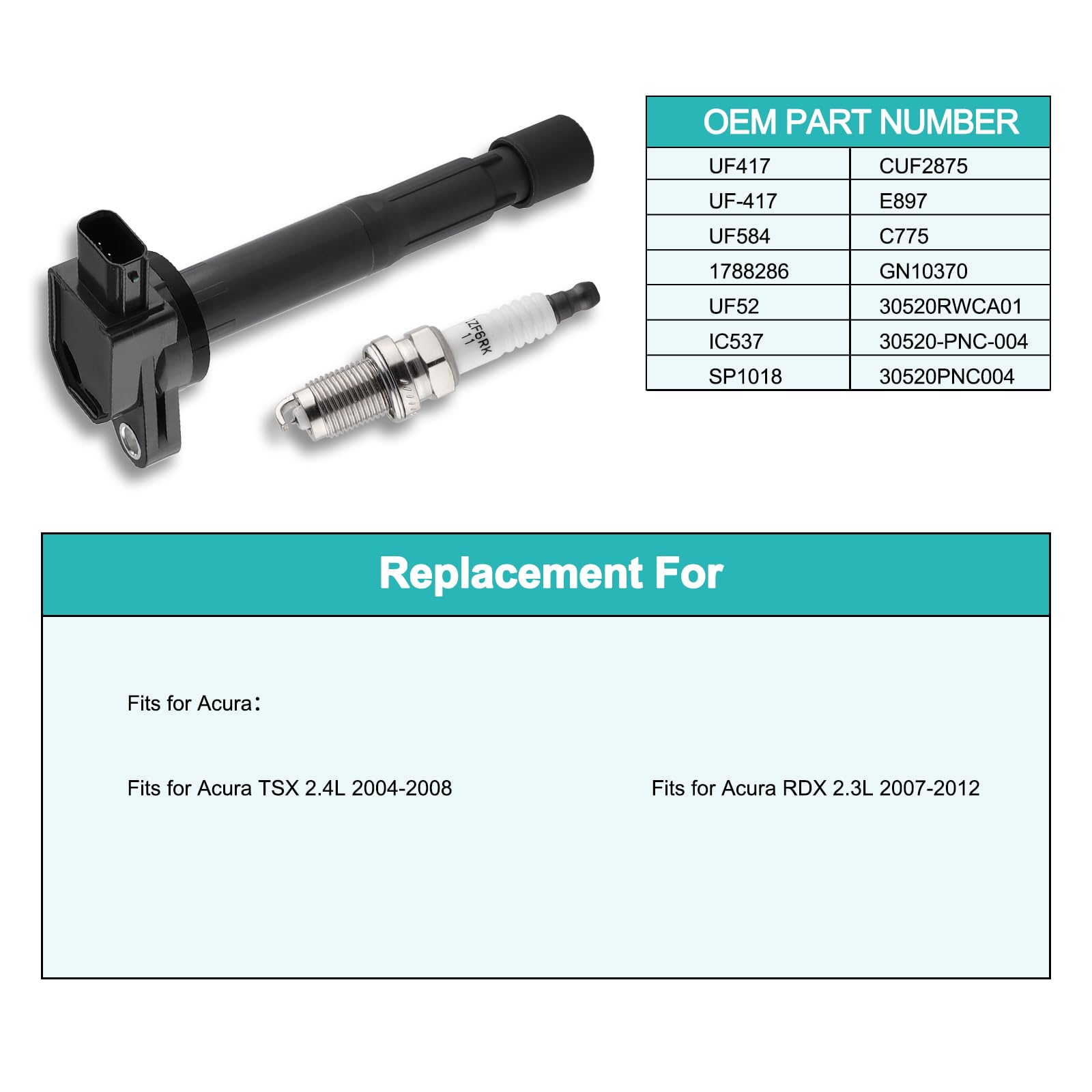 Aulink Set Of 4 Uf417 Ignition Coil Pack & Sp1018 Spark Plugs For Acura Tsx 2.4L 2004 2005 2006 2007 2008, Rdx 2.3L 2007 2008 20