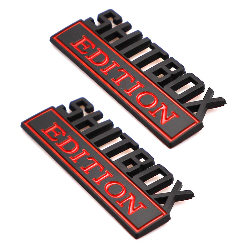 2 Pcs SHITBOX Edition Emblem Car Side Rear Front Hood Trunk Door Badge 3D Decal Sticker Fit for Car Truck SUV (SHITBOX, Black Re