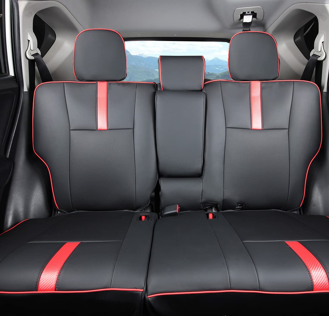 Luluda Custom Fit Car Seat Cover For Toyota Rav4 2013 2014 2015 2016 2017 2018 Waterproof Faux Leather (Black With Red Trim, Lu2