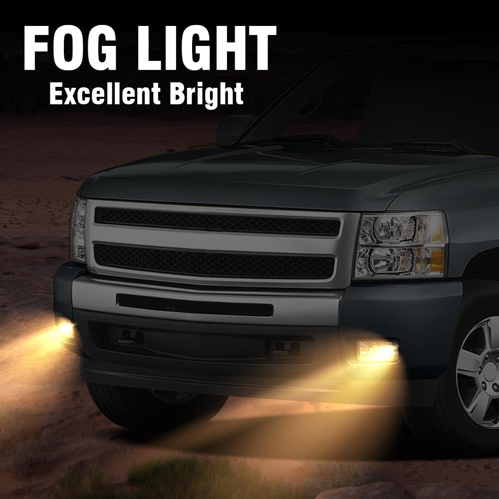 G-Plus Front Bumper Fog Lights W/Bulbs Compatible With Chevy Silverado/Tahoe/Fit Suburban 2007-2015 Left & Right Driving Fog Lam