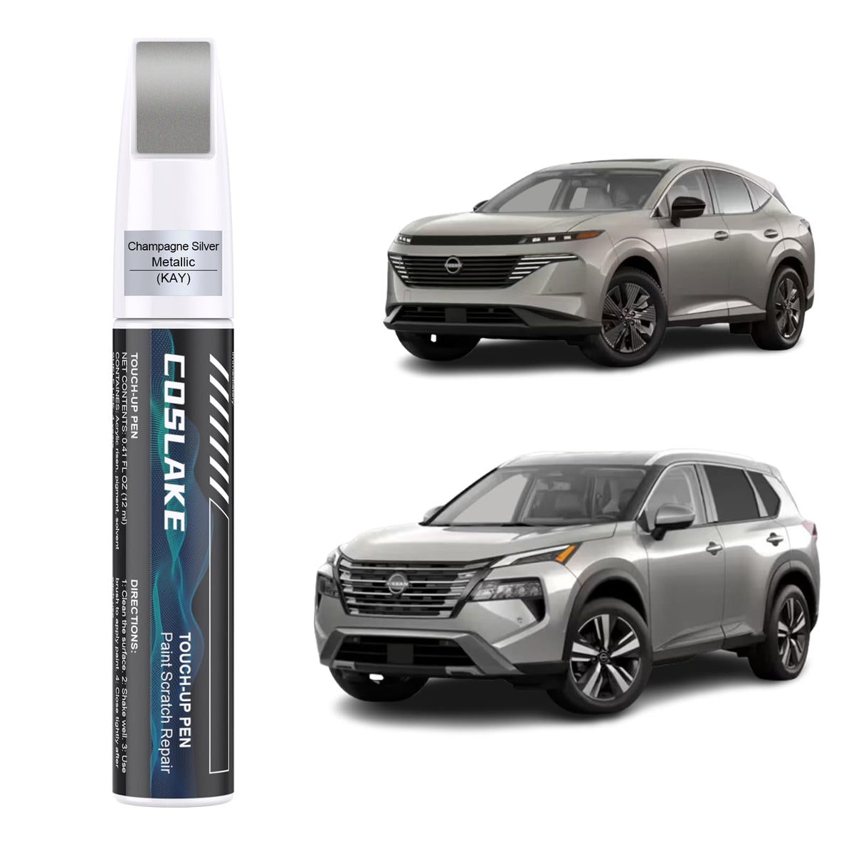 COSLAKE Car Touch Up Paint(Champagne Silver Metallic(KAY)) for Nissan, Car Paint Scratch Repair Kit, Quick & Easy Solution to Re