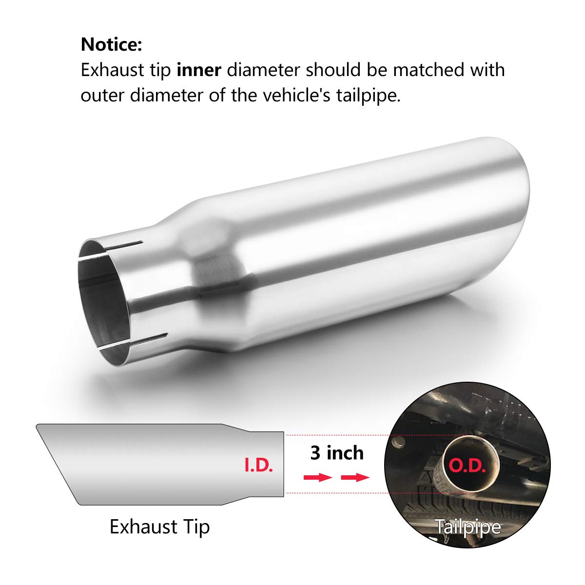 A-Karck Exhaust Tip 3 Inch Inlet, 3    Inlet 4    Outlet 12    Long Stainless Steel Polished Clamp On Muffler Tip For Truck Tail