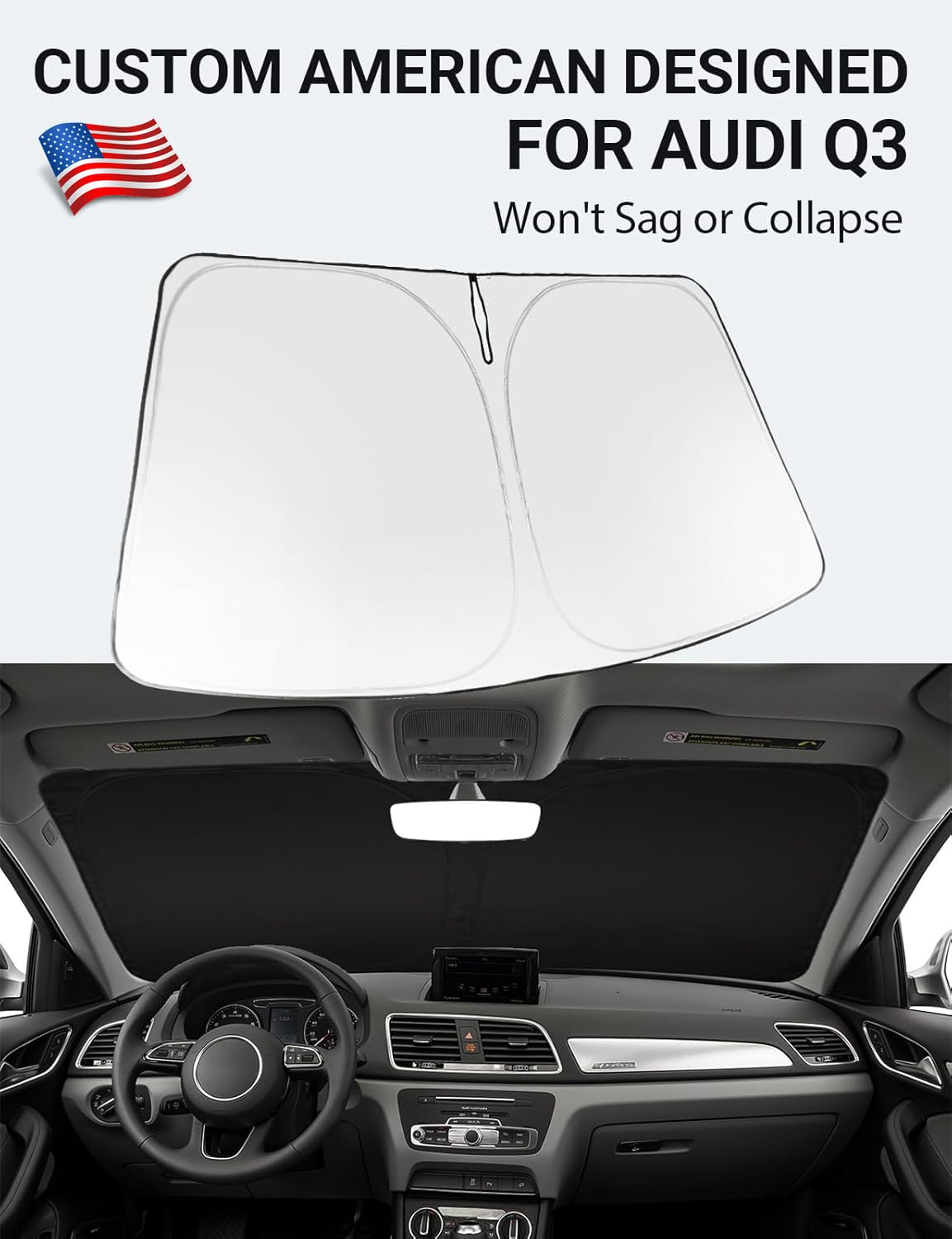 Proadsy 2025 Upgrade Windshield Sun Shade Custom Fit 2013-2018 Audi Q3 Foldable Front Sunshade Protector Sun Visor Blocks Uv Ray