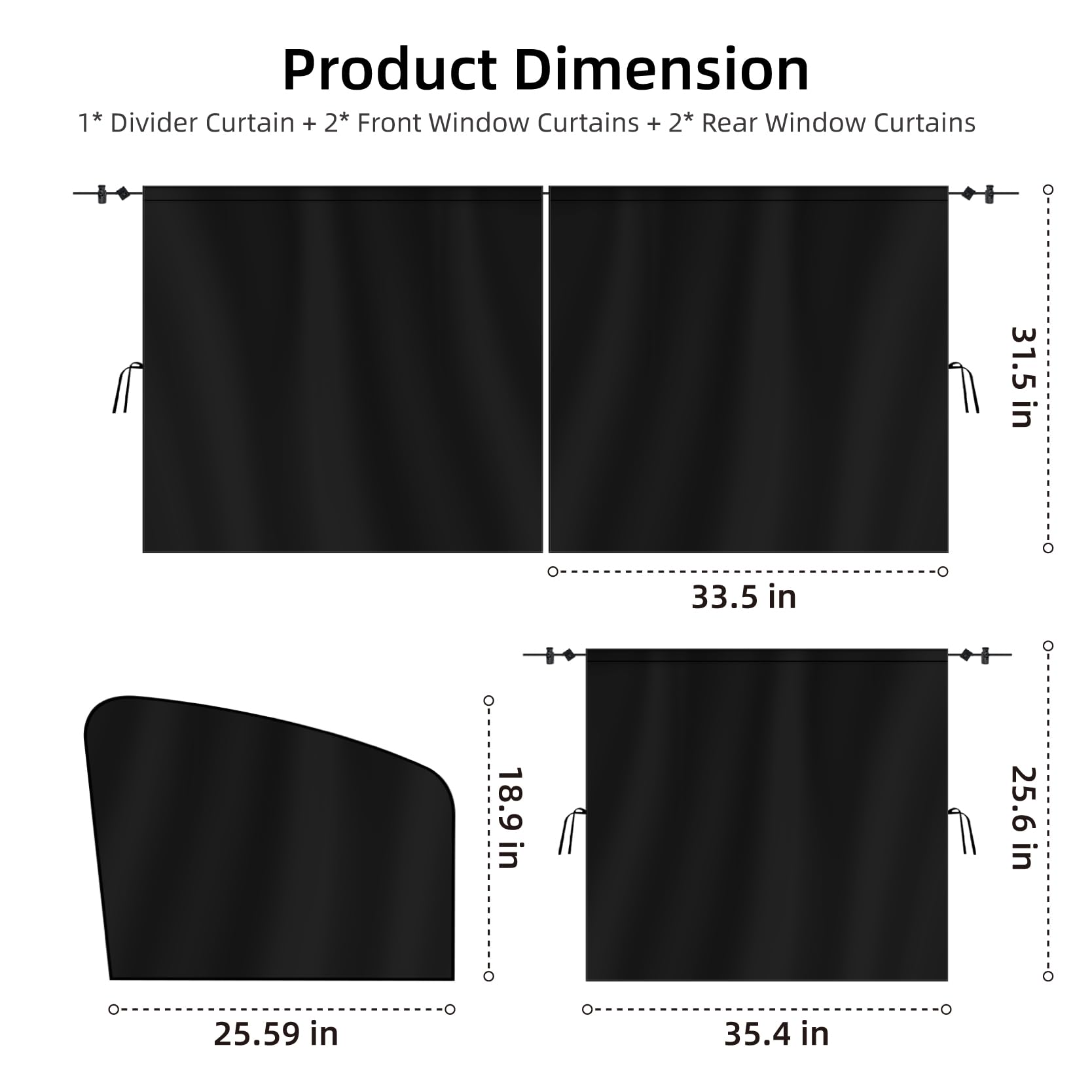 VANPET 5 Pcs Car Curtains, 99% Light Blocking Fabric Rear Seat & Side Windows Divider Curtain Baby Shades, Wide Sedan SUV Sunsha