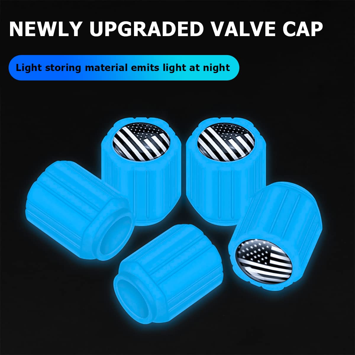 12Pcs Fluorescent Car Tire Valve Caps, Luminous Tire Air Caps Cover, Vehicle Tire Pressure Caps, Illuminated Auto Car Wheel Valve Stem, Universal For Car, Suv, Motorcycle, Truck, Bike (Blue/Black)
