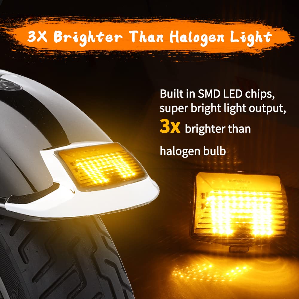 Dtr2017 Smoked Front Amber Led Fender Tip Lights For Harley Heritage, Sportster, Road Glide Touring Fatboy Softail Electra Glide Flhtc Flhtk Fltru Flhtkl