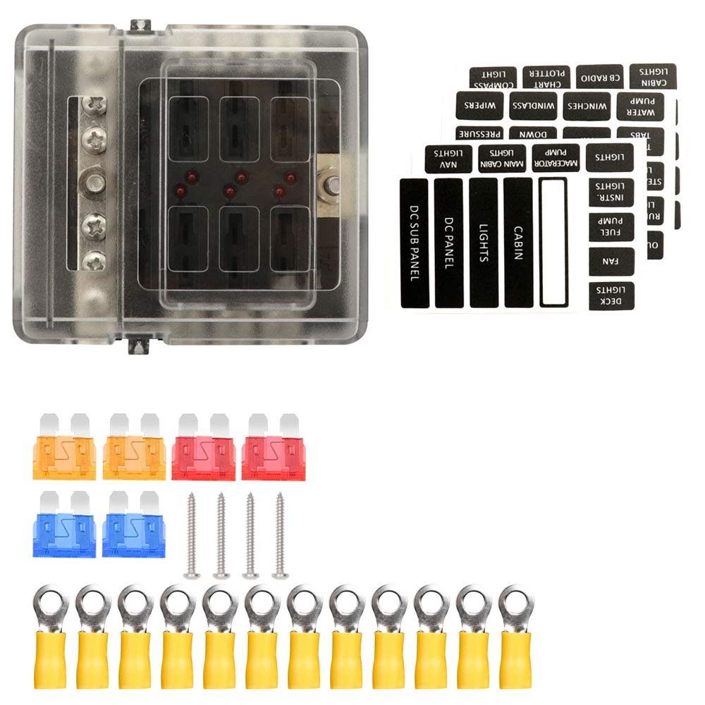 Tiyang 6 Circuits Fuse Block Boat Camper Car Grounding Blocks Truck Rv Solar Fuses Box 12 Connectors