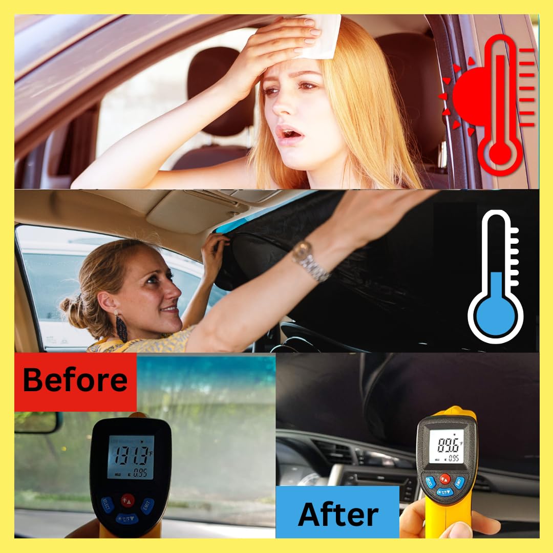 Kinder Fluff Patented Windshield Sunshade | Reflective & Foldable Windshield Sun Cover & 99% Uv Rays Block | Car Window & Car In