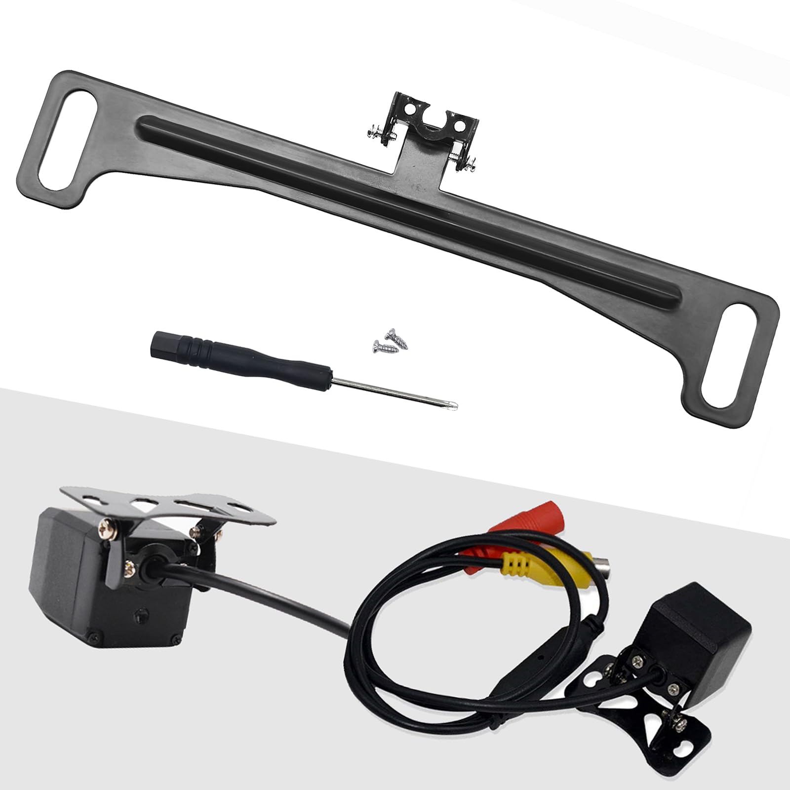 Flygun Pack-1 Car Rear View Camera Bracket, Metal Dash Cam Mount Kit, Waterproof License Plate Mount, Back Up Camera Installatio