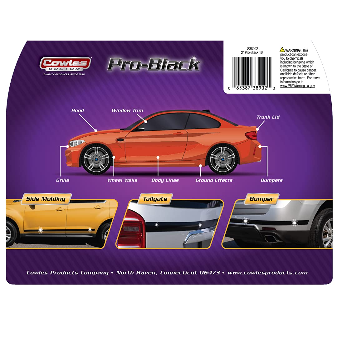 Cowles Custom - Premium Universal Body Molding For All Vehicles - Easy Install, Black Finish, 2 By 16 Ft, Uv Protected, Long Lasting Flexible Pvc