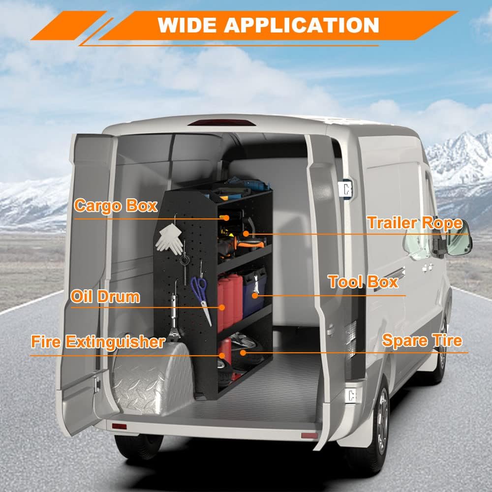 MELIPRON Cargo Van Shelving Storage System Fit Ford Transit, Promaster, Chevy Express/GMC Savana, NV, Sprinter and Metris Steel