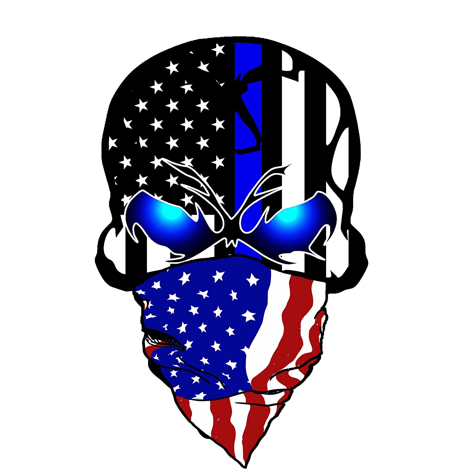 2 Pack Car Decals Stickers, Skull Reflective Us Flag With Thin Blue Line, Honoring Police Law Enforcement Vinyl Stickers Van Tru