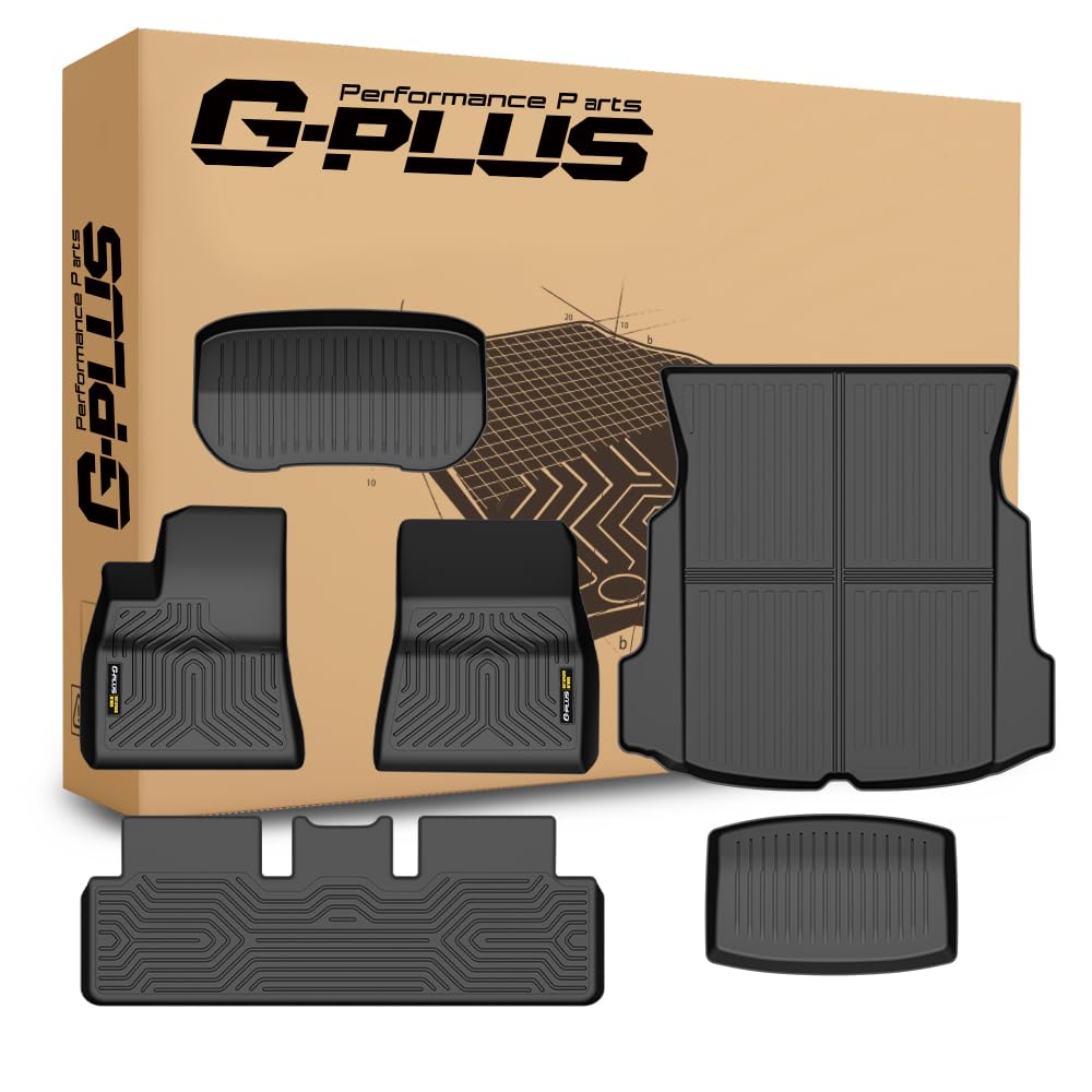 G-PLUS Floor Mats & Cargo Liner Fit Tesla Model 3 2017-2023 Floor Liners,TPE Custom Fit All Weather Full Cover Protection 1st & 