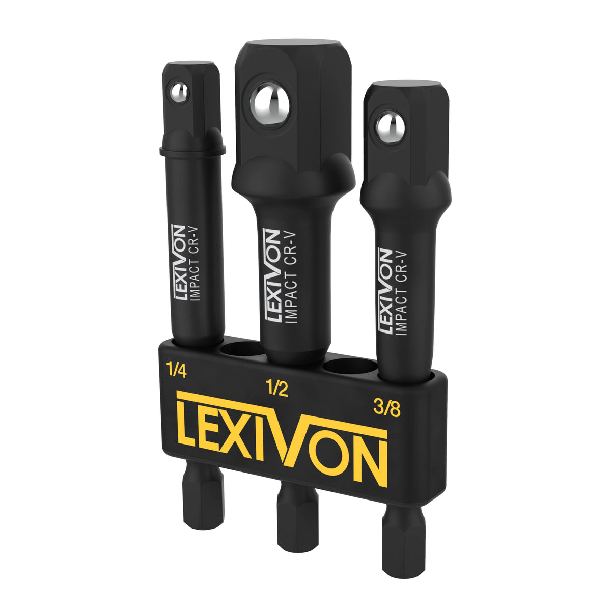 Lexivon Impact Grade Socket Adapter Set, 3 Extension Bit With Holder  3-Piece 14, 38, And 12 Drive, Adapt Your Power Drill To Hi