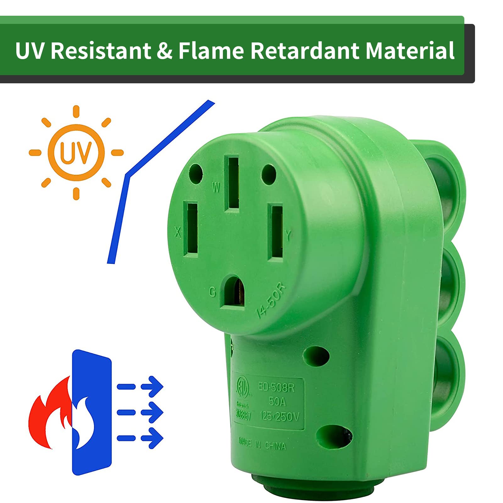 Rvguard Nema 14-50R Rv Replacement Female Plug, 125/250V 50 Amp With Disconnect Handle, Green