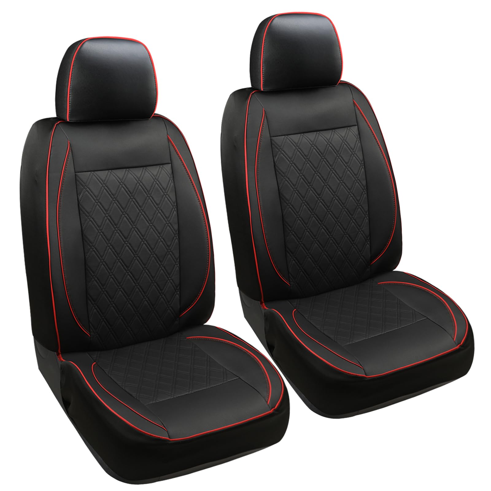 Giant Panda Front Car Seat Cover For Ford F150, Piping Leather Bucket Seat Covers Custom Fit Ford F250 F350 (Red+Black) 2-Pack