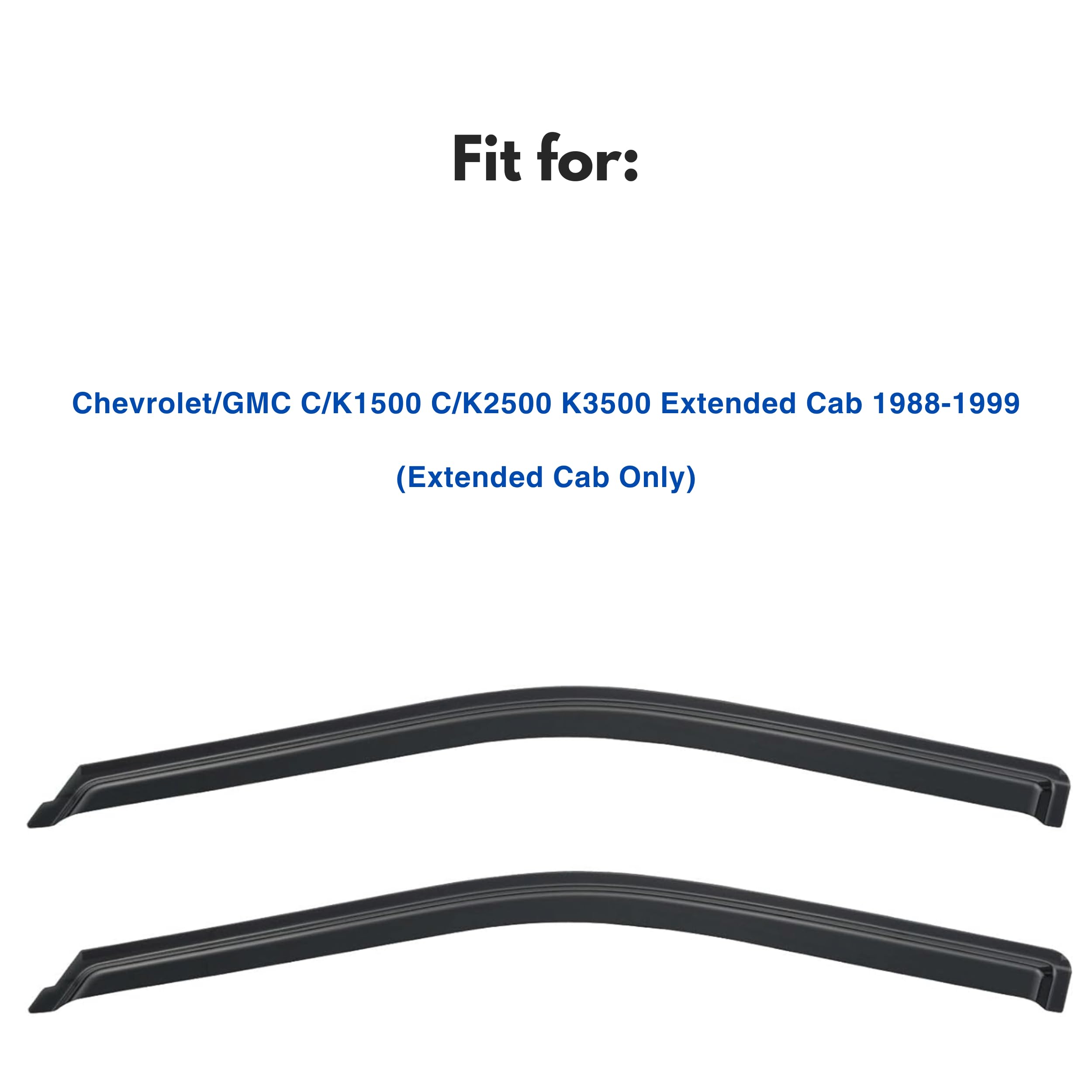 Immortal Group IG Window Visor Rain Guard Deflector - Black Acrylic, 2PC for Chevy GMC C/K1500 C/K2500 K3500 Extended Cab 1988-1999