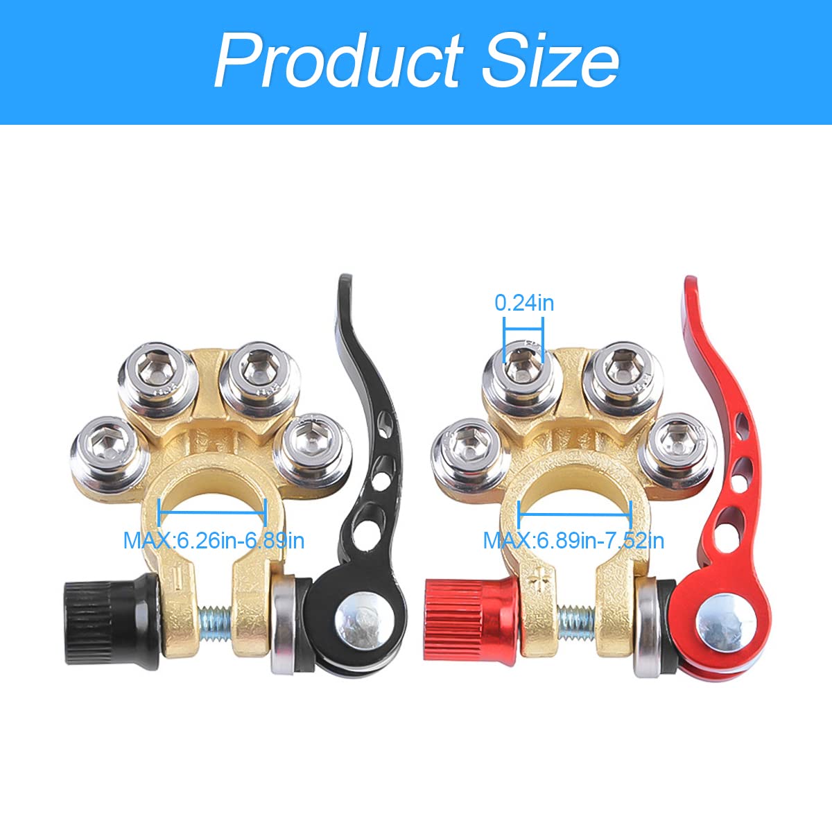 Battery Terminal Clamp Connectors, 2 Pcs 4 Way Quick Release Disconnect Car Battery Terminal For Sae/Jis Type A Posts, Compatible With Cars, Vans, Trucks And More