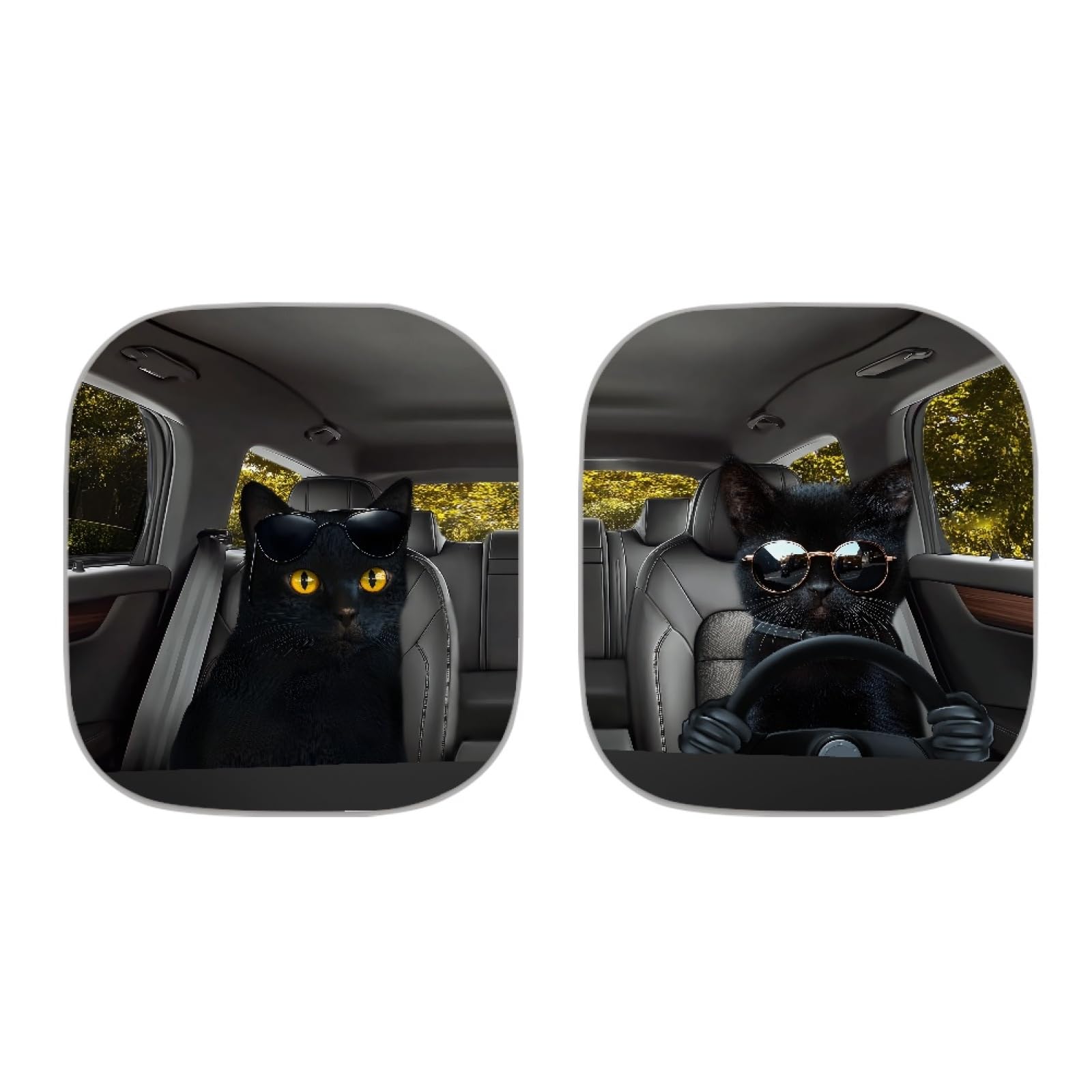 Renewold Automotive Windshield Sunshades 2Pcs Sun Shade For Car Front Window Black Cat Animal Driving Car Accessories For Most S