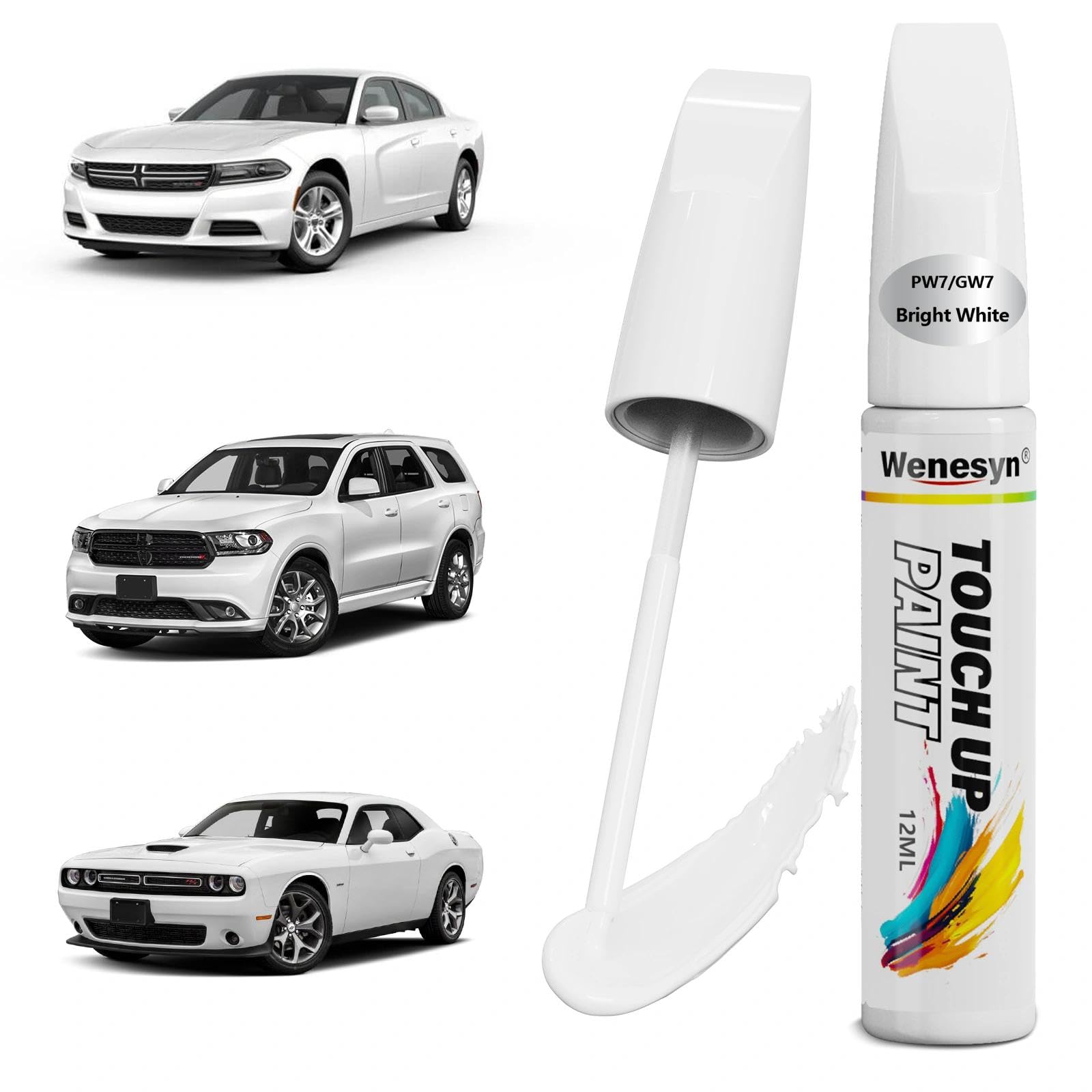 Wenesyn PW7/GW7 Bright White/White Knuckle Touch Up Paint Compatible with Dodge, Car Paint Scratch Remover, Automotive Paints Ex