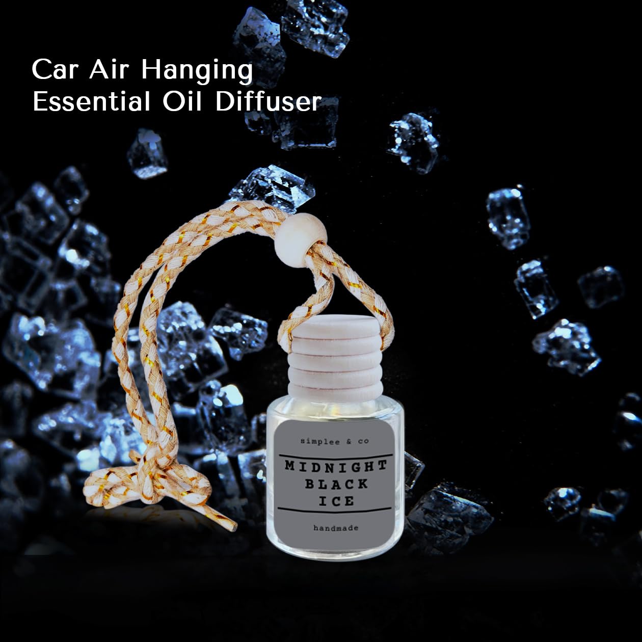 Midnight Black Ice Car Air Hanging Essential Oil, Car Air Freshener Diffuser, Long Lasting Essential Oils, Aromatherapy Vehicle