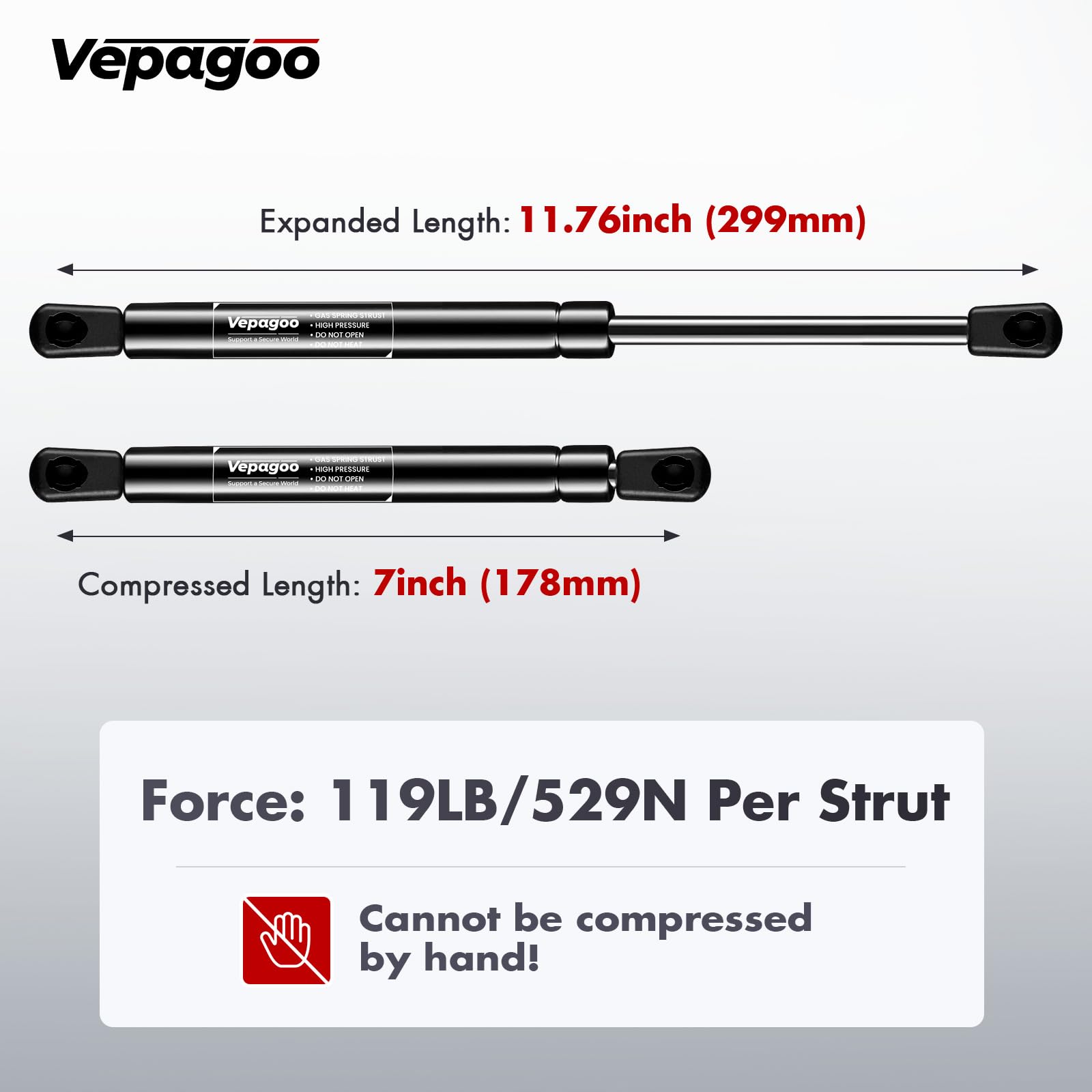 Vepagoo 12 inch 119Lb Gas Struts Shocks for Camper Shell Rear Window, Weatherguard Tool Box Lid, Truck Canopy Cap Cover, Lift Su